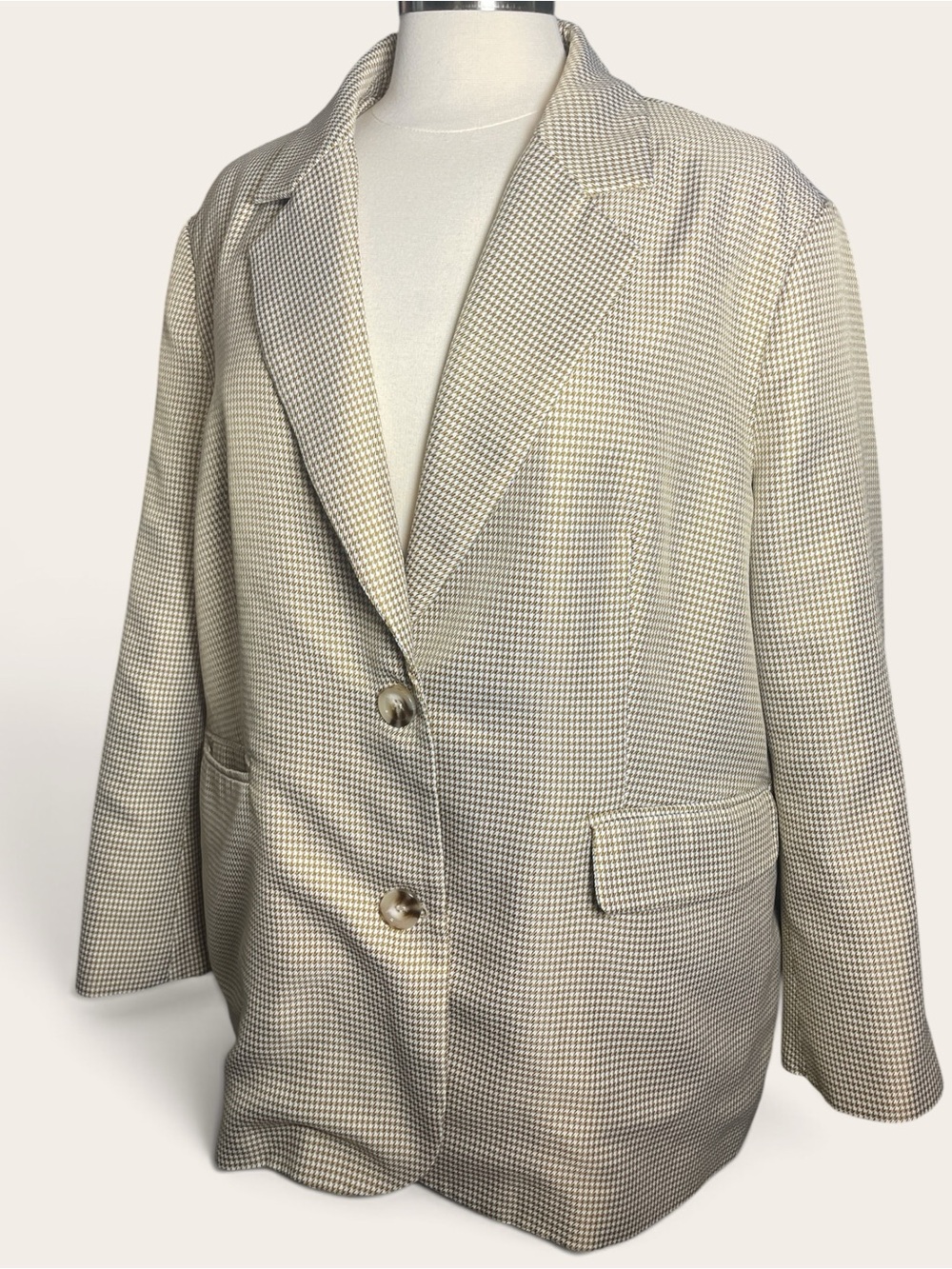 Anthropologie Houndstooth Blazer - Oversized Single-Breasted Jacket Size M